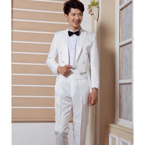 New High Quality Handsome Tailcoat Ivory Wedding Groom Men Sets (Blazers+Pants+Tie) Mens Suits Latest Coat Pants Designs Tuxedo