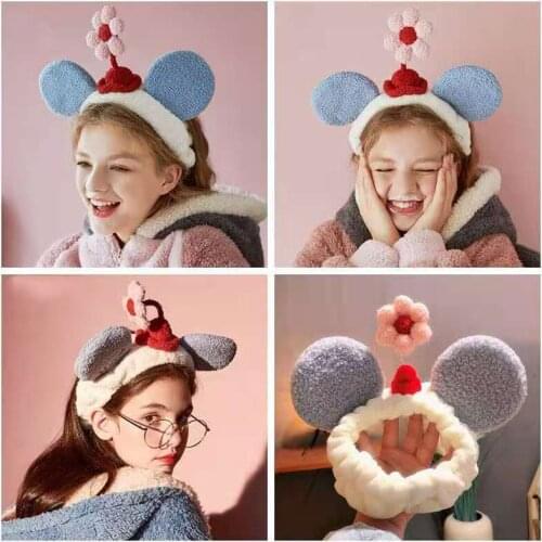 Cute Colored Flower Plush Hairband for Women Face Wash Makeup Headband Simple Sweet Winter Hair Accessories Girls Gifts New 2020