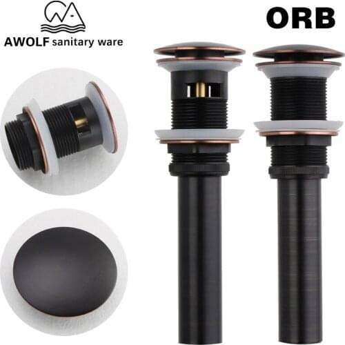 ORB Bathroom Sinks Drain Black Brass Pop Up Drain With And Without Overflow Hole For Bathroom Basin Vessel Accessories AH6151