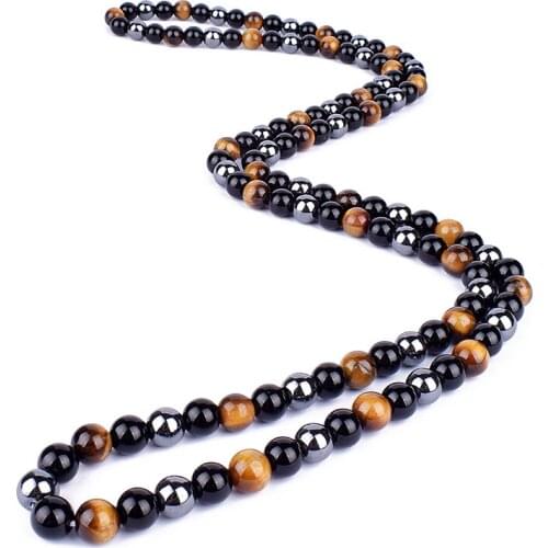Obsidian Hematite Tiger Eye Beaded Necklaces Men Fashion Natural Onyxs Necklaces Women for Magnetic Health Protection Jewelry