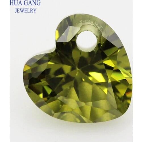 Peridot Loose CZ With Hole AAAAA Heart Shape Cubic Zirconia Stone Loose For DIY Jewelry Making Zircon4x4~12x12mm High Quality