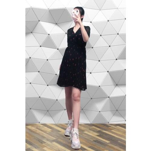 Patads French fashion slim fitting short sleeve embroidered love dress spring and summer lady pleated skirt e19rengia