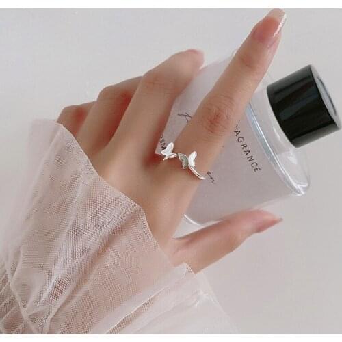 Real 925 Sterling Silver Butterfly Zircon Adjustable Ring For Fashion Women Party Fine Jewelry PUNK Insert Accessories