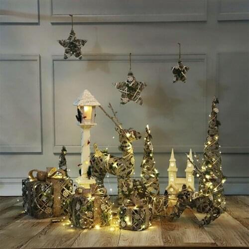 Christmas rattan spire tree Christmas gift box three-piece creative elk Christmas tree window hotel home scene layout decoration