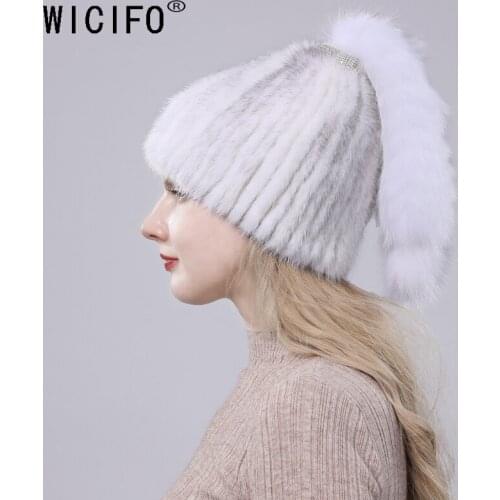 Ski caps Middle aged women in the winter mink fur womens knitted sweater hat fashionable fashion European and American style