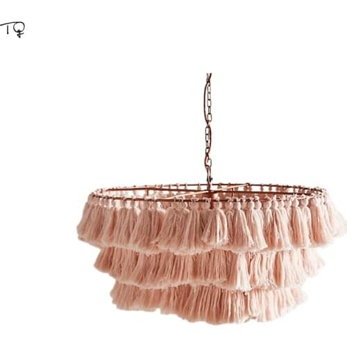 Nordic Ins Bohemia Cotton Woven Linen Pendant Lights Romantic Atmosphere Pink Hanging Lamp Kitchen Liivng room Study Studio Cafe