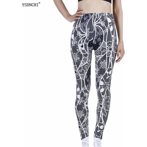 YSDNCHI Sport Leggings Love Floral Printing Yuga Pants Women Fitness Elastic Gym Workout Push Up Tights Workout Running Trousers