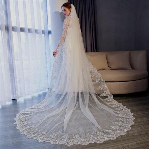 2019 Mariage 3M One Layer Lace Edge White Ivory Catherdal Wedding Veil Long Bridal Veil Cheap Wedding Accessories Veu de Noiva