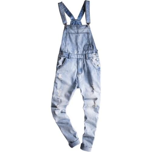 Tirantes para hombre, nuevos monos vaqueros informales en azul claro, Vaqueros rasgados con bolsillos, pantalones vaqueros con b