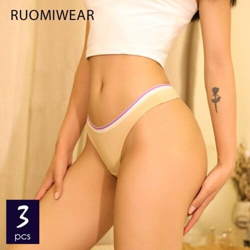 RMW 3 pcs/lot Cotton Thong For Womens Panties Sexy Low-Rise G-string Women Underpants Solid Black Red White Ladies Underwear