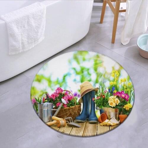 Creative 3D Printing Garden Hallway Round Rugs for Bedroom Living Room Carpet Kitchen Bathroom Anti-Slip Floor Mats