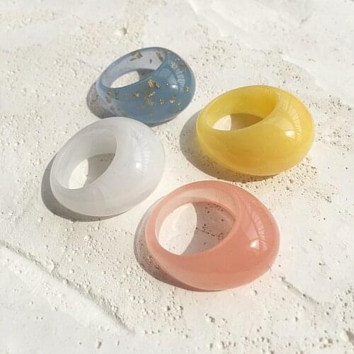 UJBOX US Size 6-8 Resin Rings For Women Pink Yellow Blue Gold Foil Ring Wedding Bands Party Holiday Jewelry Wholesale