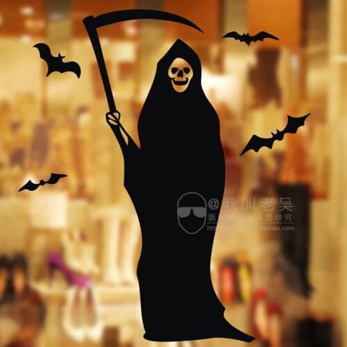 Happy Halloween Large Wall Stickers Bat Witch Glass Decal Window Stickers Posters Vinyl