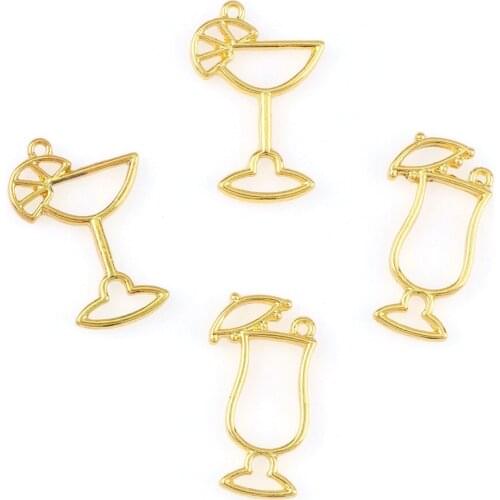 Gold Color Summer Wine Glass Metal Hollow Frame Connector Charms Pendant DIY Jewelry Findings Accessories Cabochon Setting 2pc