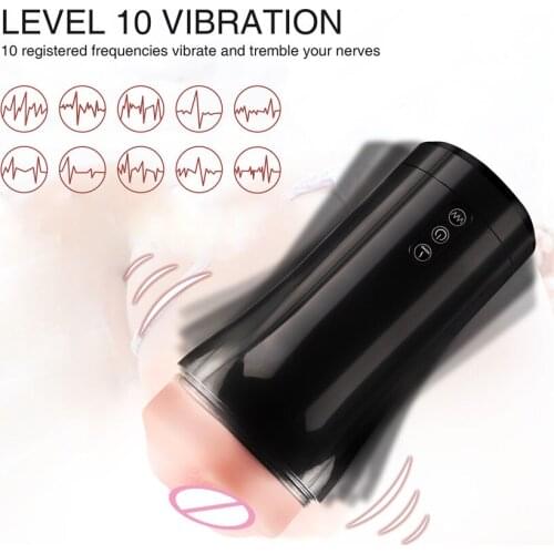 Tongue Licking Airplane Cup Vibrator for Men Male Masturbation Device Cup Penis Endurance Lasting Trainer Adult Sex Machine Tool