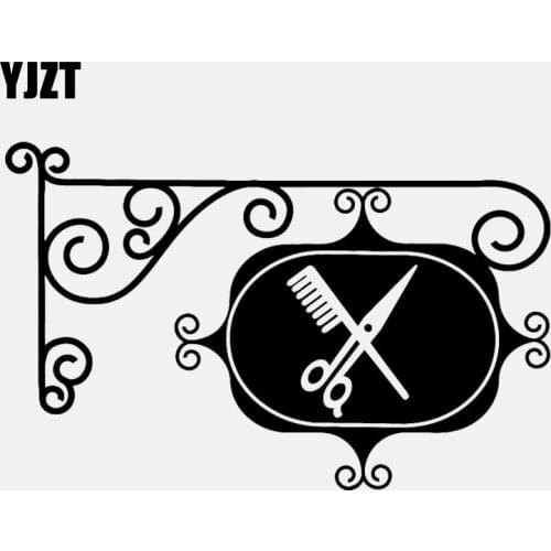 YJZT 17.2CM*11.1CM Fun Hair Beauty Salon Barbershop Listing Vinyl Black /Silver Car Sticker C22-0027