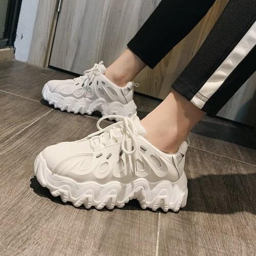 2021 Spring Ladies Chunky Platform Sneakers Fashion White Tenis Female Casual Shoes Woman Walking Comfor Womens Vulcanized Shoes