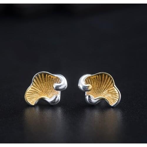 VLA 925 Silver Lovely Gingko Leaf Earrings Womens Personality Fashion Leaf Earrings Valentines Day Gift