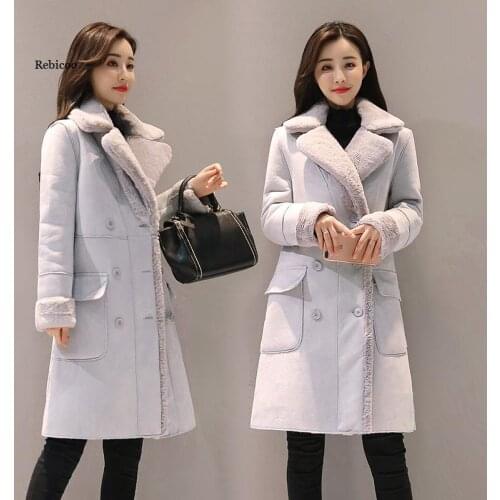 Women Suede Fur Winter Coat Fashion Thick Faux Sheepskin Long Jacket Overcoat Female Solid Warm Trench Coats