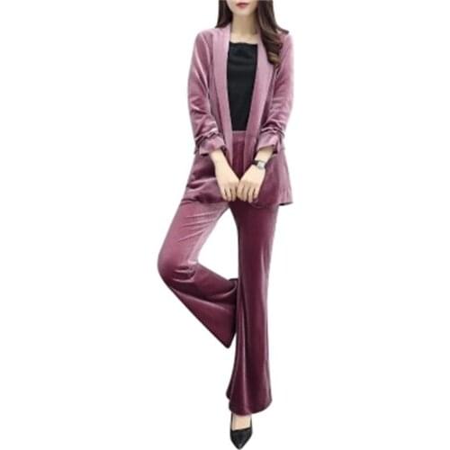 Gold velvet Pant Suits Female NEW casual suit suit female fashion autumn Slim large size professional suit womens two-piece