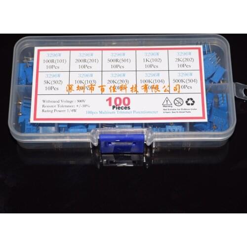 100pcs Free freight 10 Kinds of Resistance Each 10 Multi-Ring Adjustable Resistor 3296W Precision Adjustable Resistor Set