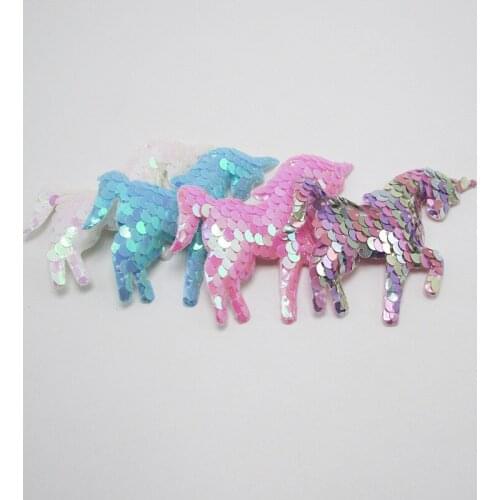 20 pcs/lot , 9*7cm Unicorn Appliques with Sequins Embroider Padded Patches for Clothes or hair accessories