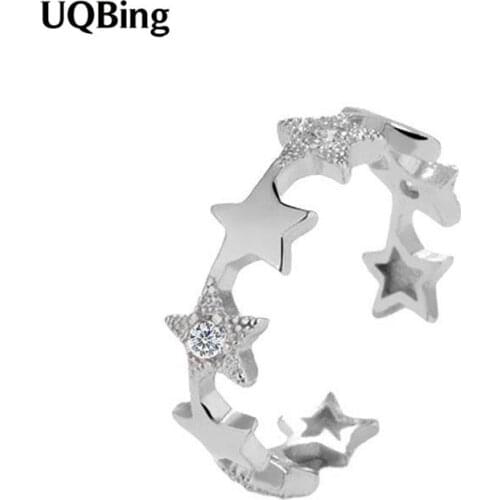 2021 New Fresh 925 Sterling Silver Zircon Star Shape Adjustable Rings For Women Wedding Jewelry