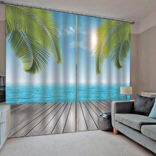 Customized 3D Blackout Curtains Living Room Bedroom blue beach curtains beautiful scenery Hotel Window Drapes Cortinas para