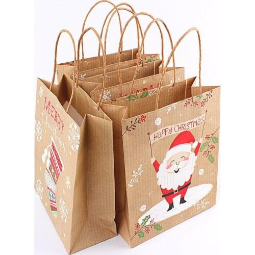 5pcs/set Christmas Candy Bag Box Gift Bag Santa Claus Elk Handbag Child Kids Hanging Gift Bag Party Favor Bags For XMS Day