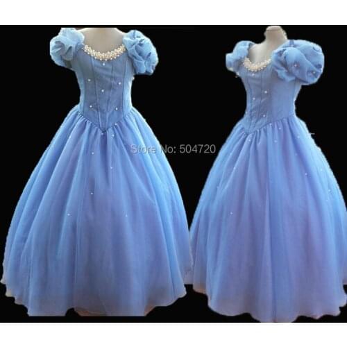 Tailored!Elegant 15th Era Blue Tulle beads Duchess Queen Princess Snow white Civil war Victorian Vintage costumes dress HL-542