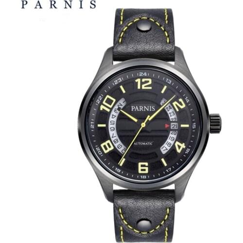 Parnis Mens Automatic Mechanical Watches Men 3ATM Calendar Military Clock Wristwatch sapphire crystal reloj hombre automatico