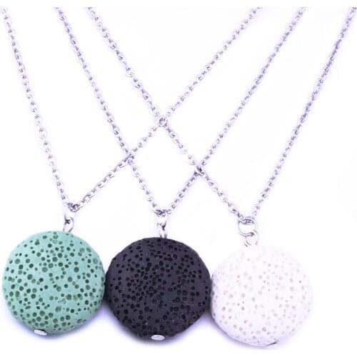 Essential Oil Diffuser Round Shape Lava Stone Necklace for Women Jewelry