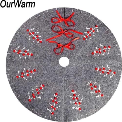 OurWarm Felt Christmas Tree Skirt with Pom Pom Ball Grey High Quality Tree Skirt Gifts New Year Decoration 122cm
