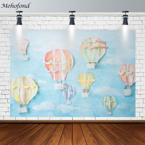 Mehofond Boy Birthday Party Backdrop Blue Sky Multicolor Hot Air Balloon Decor Photography Background Photo Studio Photozone