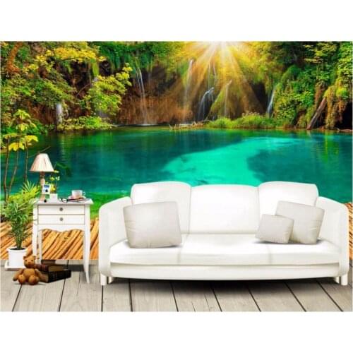 Custom photo 3d wallpaper The green forest of sunshine lake pier decoration painting 3d wall mural wallpaper for living room