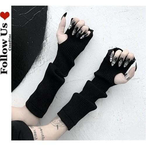 Gothic Fingerless Gloves Arm Sleeve Dark Women Tattered Sports Emo Punk Striped Hand Warmer Long Gloves Knitting Fashion Sleeves