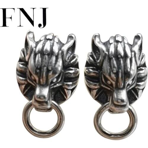 FNJ Vintage Animal Lion Earrings 925 Silver Original Pure S925 Sterling Silver Stud Earring Women Jewelry