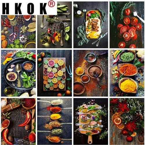 HKOK 5D Diamond Painting Kitchen Cross Stitch Full Square Diamond Embroidery Seasoning Rhinestone Pictures Home Decoration