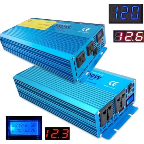 Digital Display pure sine wave power inverter 3000W DC 12V/24V To AC 110V/220V CAMPING BOAT Converter With LCD Display 2 AC OUT