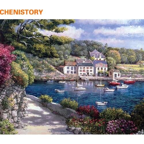 CHENISTORY Boat Gardan Landscape DIY Painting By Numbers Kits Hand Painted Oil Painting Wall Art Picture For Modern Home Decor