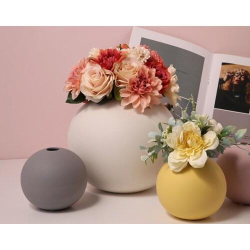Round Vase Home Decoration Ornaments Ceramic Vase Table Decoration Accessories Flower Wedding Modern European Style White