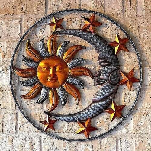 New Metal Sun Moon Star Wall Plaque Indoor Creative Home Wall Hanging Decor Outdoor Garden Wall Art Decor Art Work