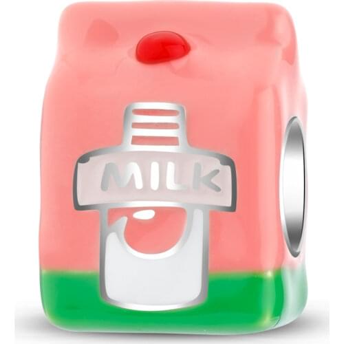 Lovely pink milk case 925 sterling silver charms handmade enamel Beads Fit Original pandora bracelet bead jewelry making