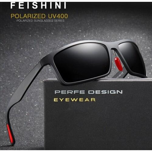 Feishini High Quality Fashion Polarized Sunglasses Men Rectangle Luxury Brand Designer Vintage Driving Glasses Man UV400 Blue