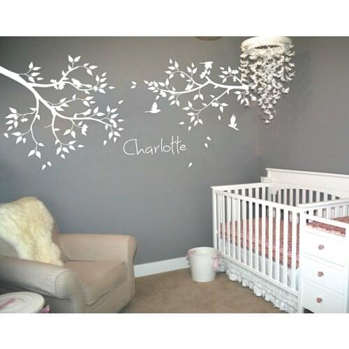 Large Tree Branches Wall Decal Personalized Name White Tree Wall Stickers Decor Babys Kids Room Wallpaper 3d Poster JW211AC