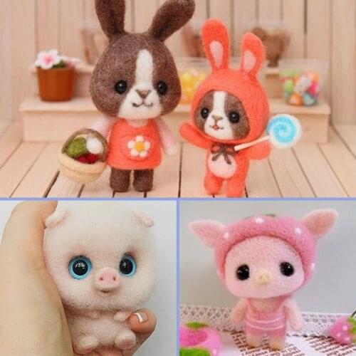 Non-Finished Felt Educational Toy DIY Cute Animal Rabbit pig Toy Doll Wool Felt Poked Kitting Handcarft Wool Felting Material