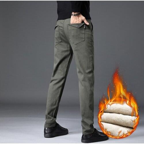 2020 New Men Fleece Pants Men Middle-aged Trousers Winter Mens Plus Velvet Thick Warm Pants Male Slim Straight Suits Pants