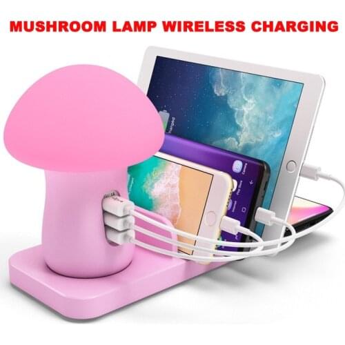 New Mushroom Lamp Wireless Charging Mobile Phone Holder Desktop Wireless Charger Fast Charging LED Soft Night Light Holiday Gift