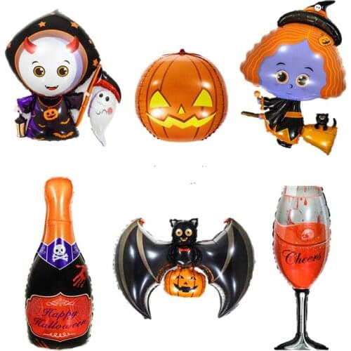 Wholesale Halloween Decoration Aluminum Film Balloon Halloween Bat Pumpkin Ghost Witch Halloween Champagne