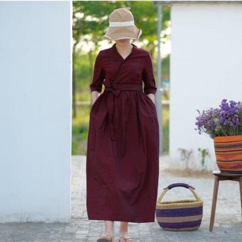 Literature Cotton Pure Cotton V Lead Belt Small Easy Long Fund Dress Longuette 190728